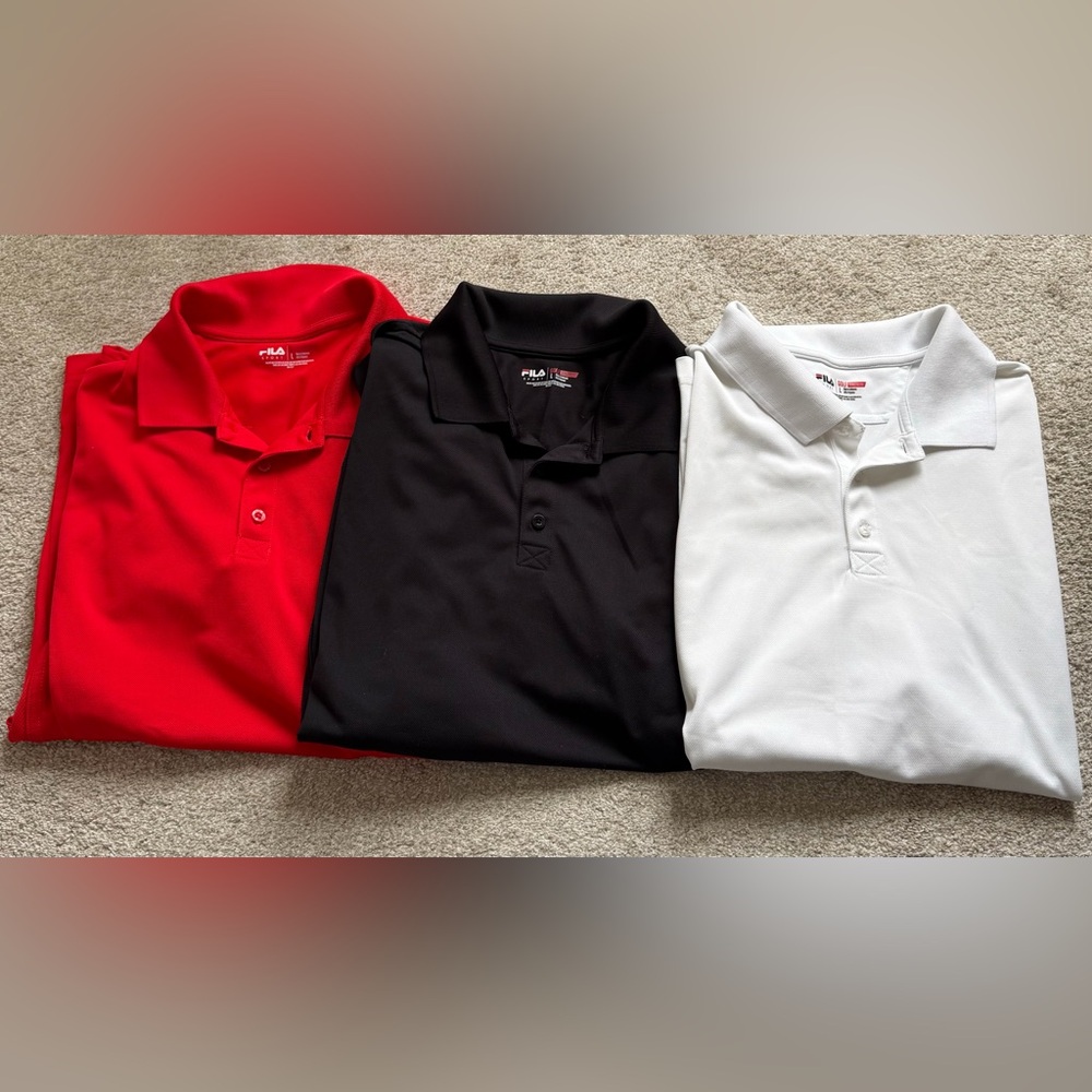 Fila Short Sleeve Polo Shirt Trio - Red, Black, White